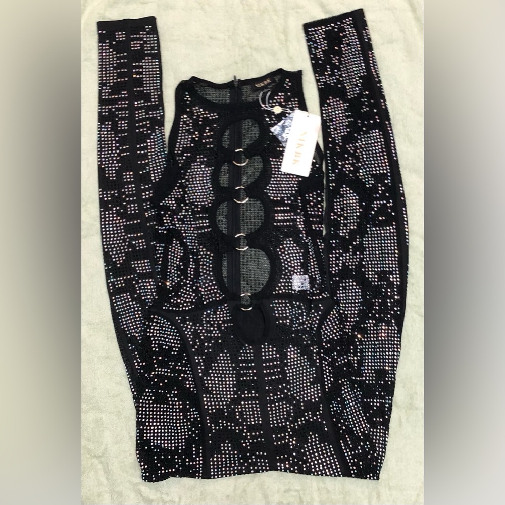 Black Rhinestone Embellished Jumpsuit.Size L